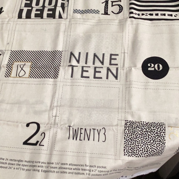 XP010.5 Christmas advent Panel Dark Cream Black metallic from Zen Chic for Moda