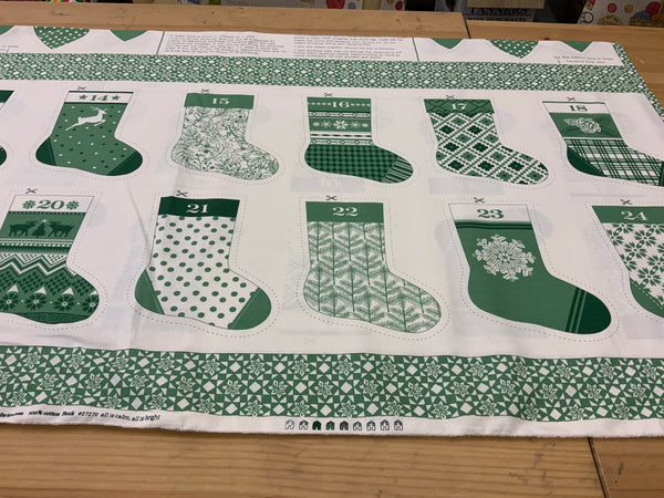 XP034 Green advent Stocking Bonding Christmas Panel Kate Spain for Moda