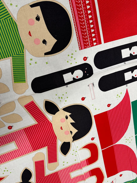 XP032 Make Your own Elf on the shelf boy & Girl Teddy Christmas Panel from Moda