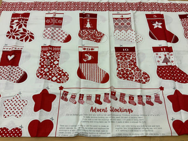 XP036 Red advent Stocking Bonding Christmas Panel Kate Spain for Moda