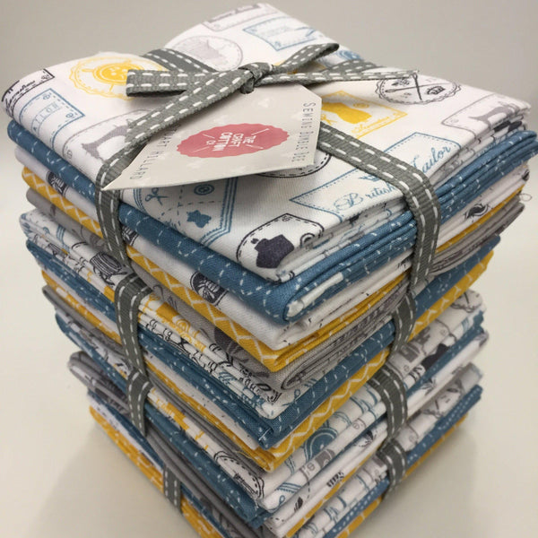 The Craft Cotton Co Sewing Bumble Bee White Fat Quarters (5 pieces)-Fat Quarter Bundles-Fabric Mouse-Fabric Mouse