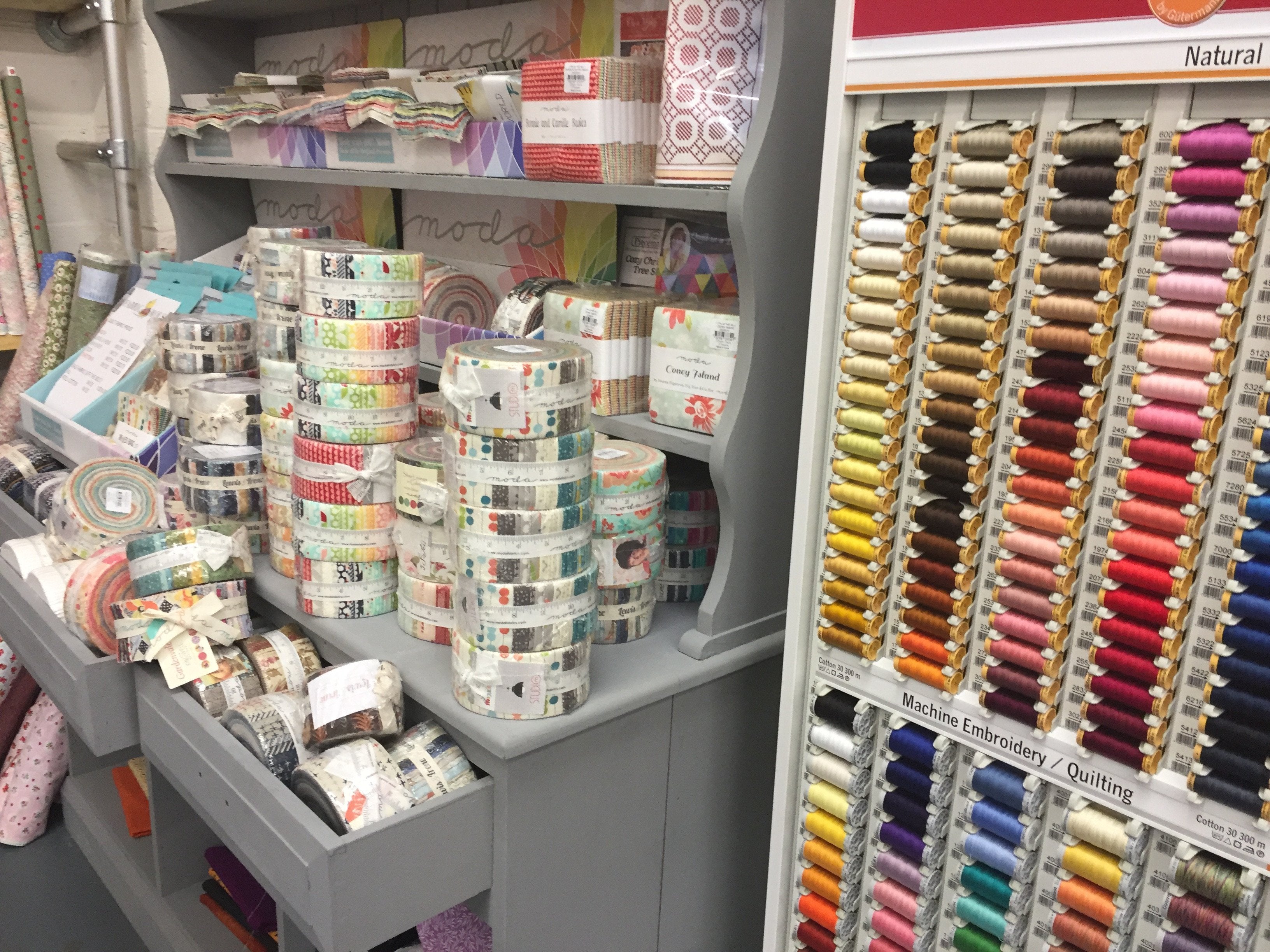Pre Cut Fabrics Including Bali Pops, Moda Jelly Rolls, Moda Charm Packs & Moda Layer Cakes all at Fabric Mouse, DL10 7SN-Fabric Mouse Sewing Machines