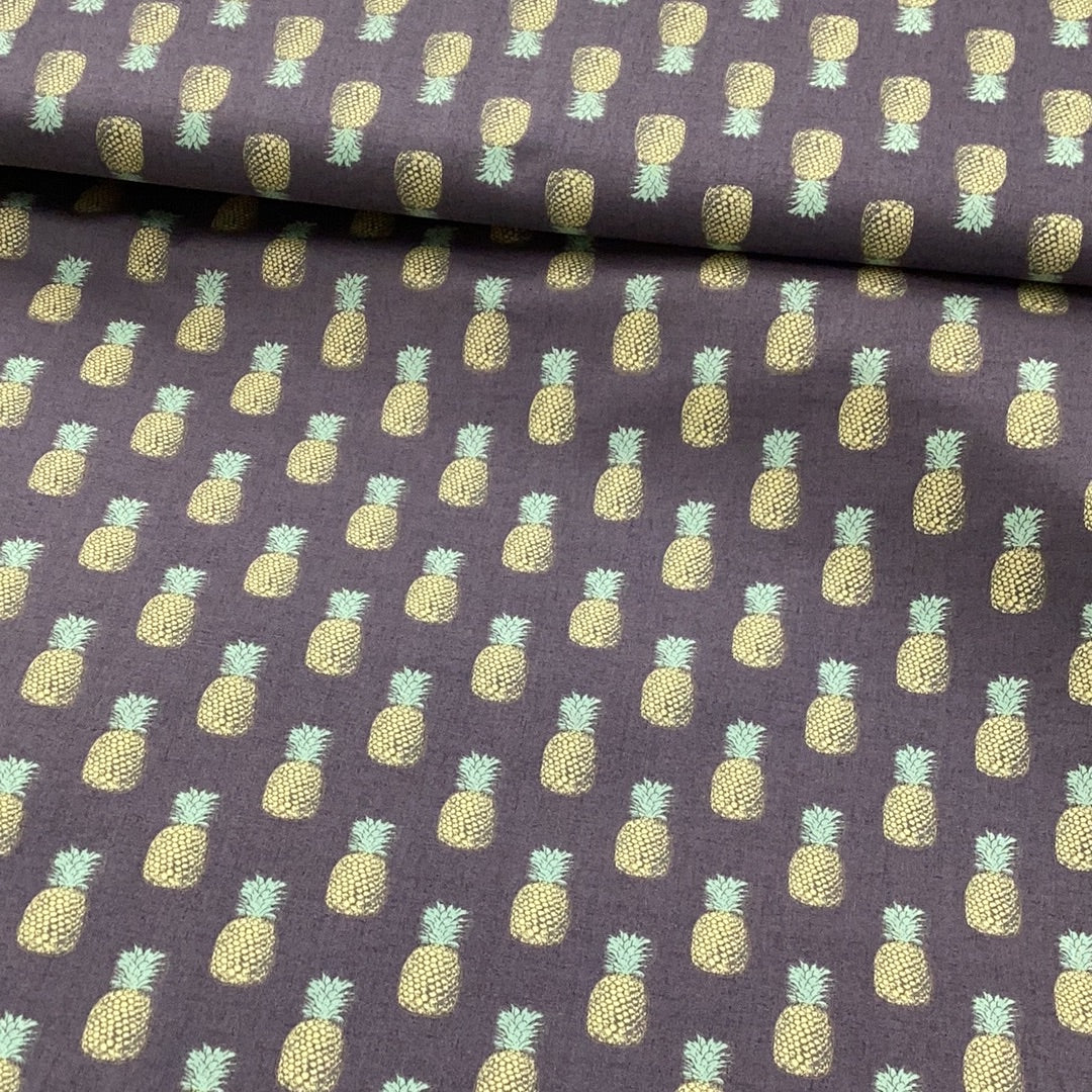 2074 Fern Garden Pineapples Grey | Makower UK - 1/2 metre