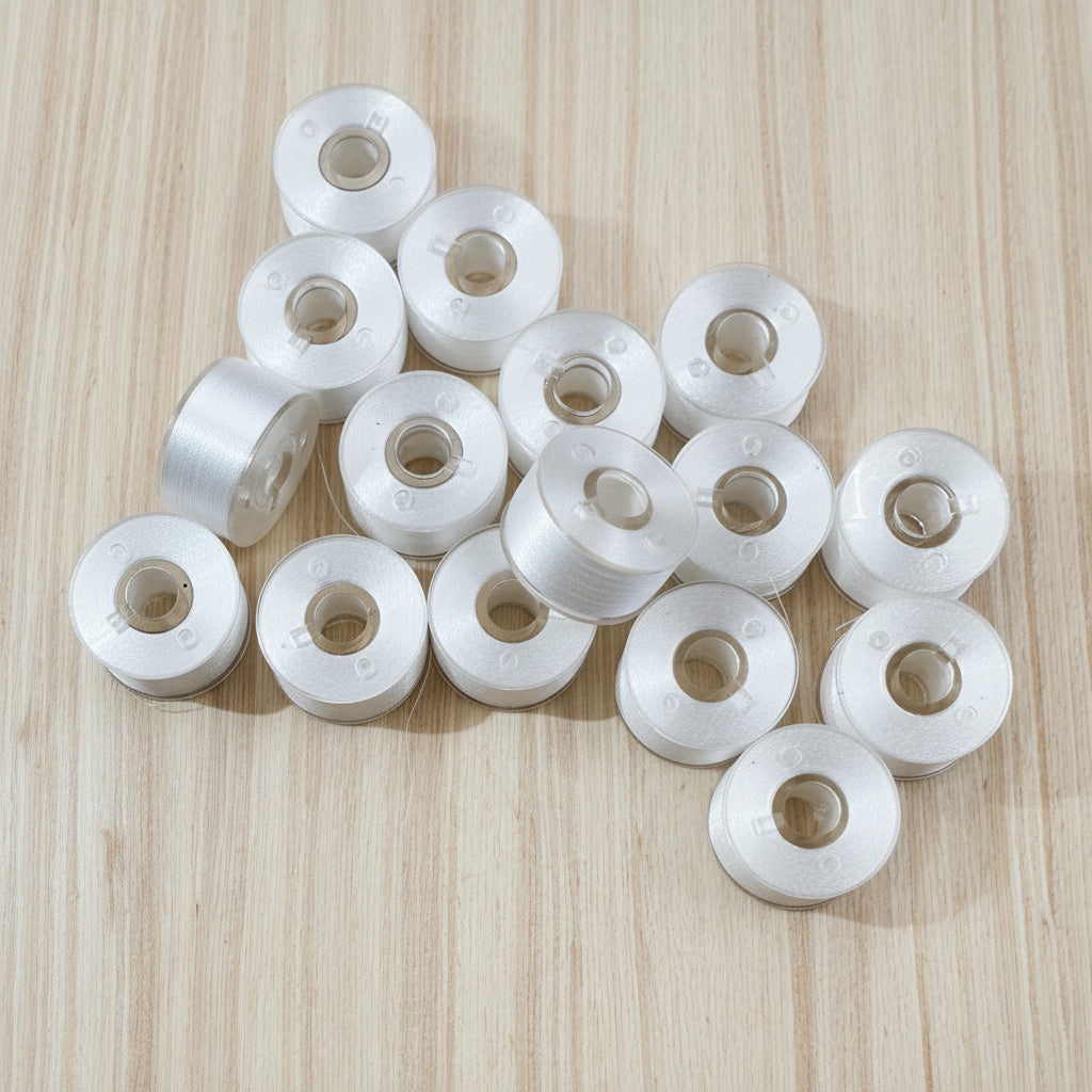 Pack of 16 white pre-wound A-style embroidery bobbins