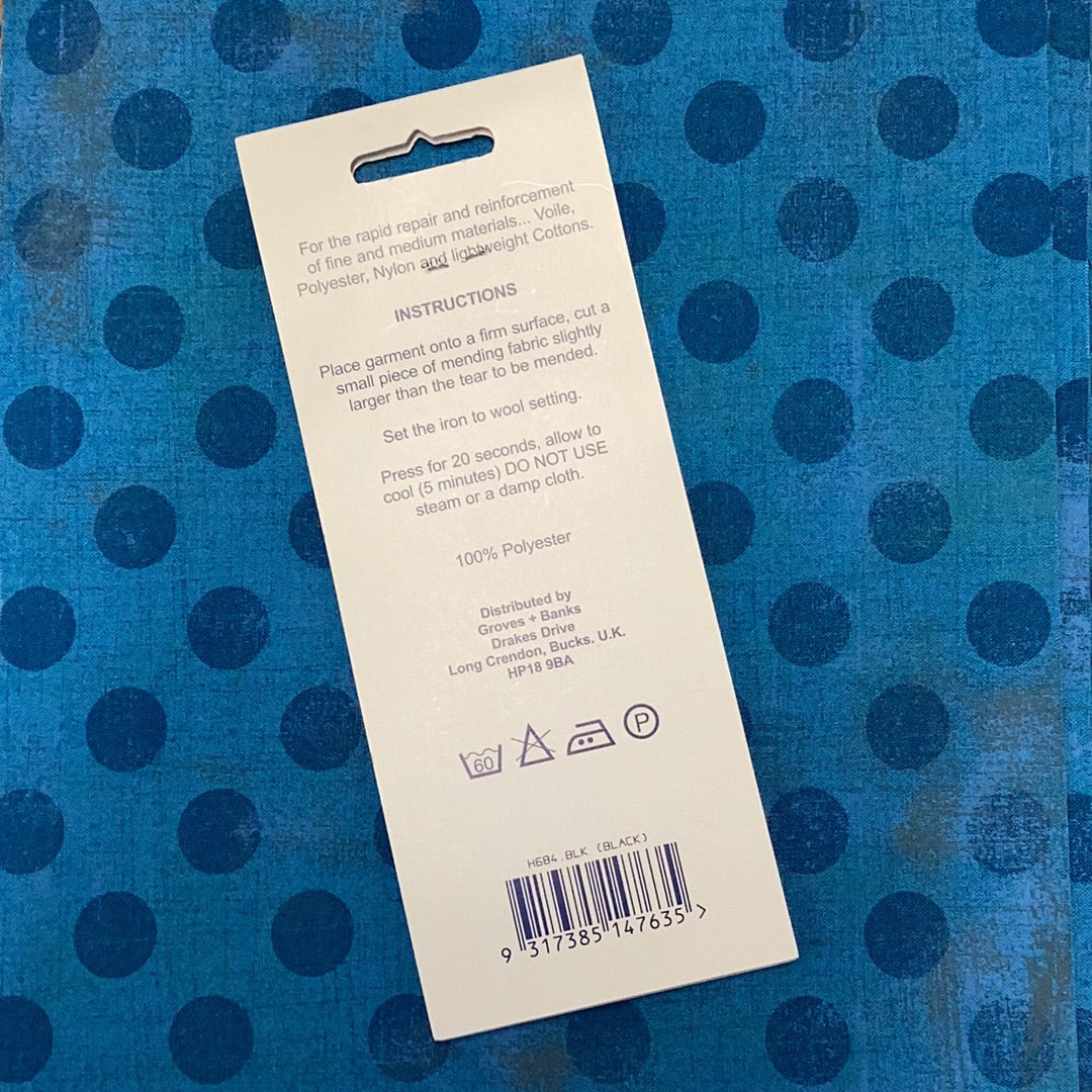 Hemline Repair Fabric Iron On 33x12cm: Black