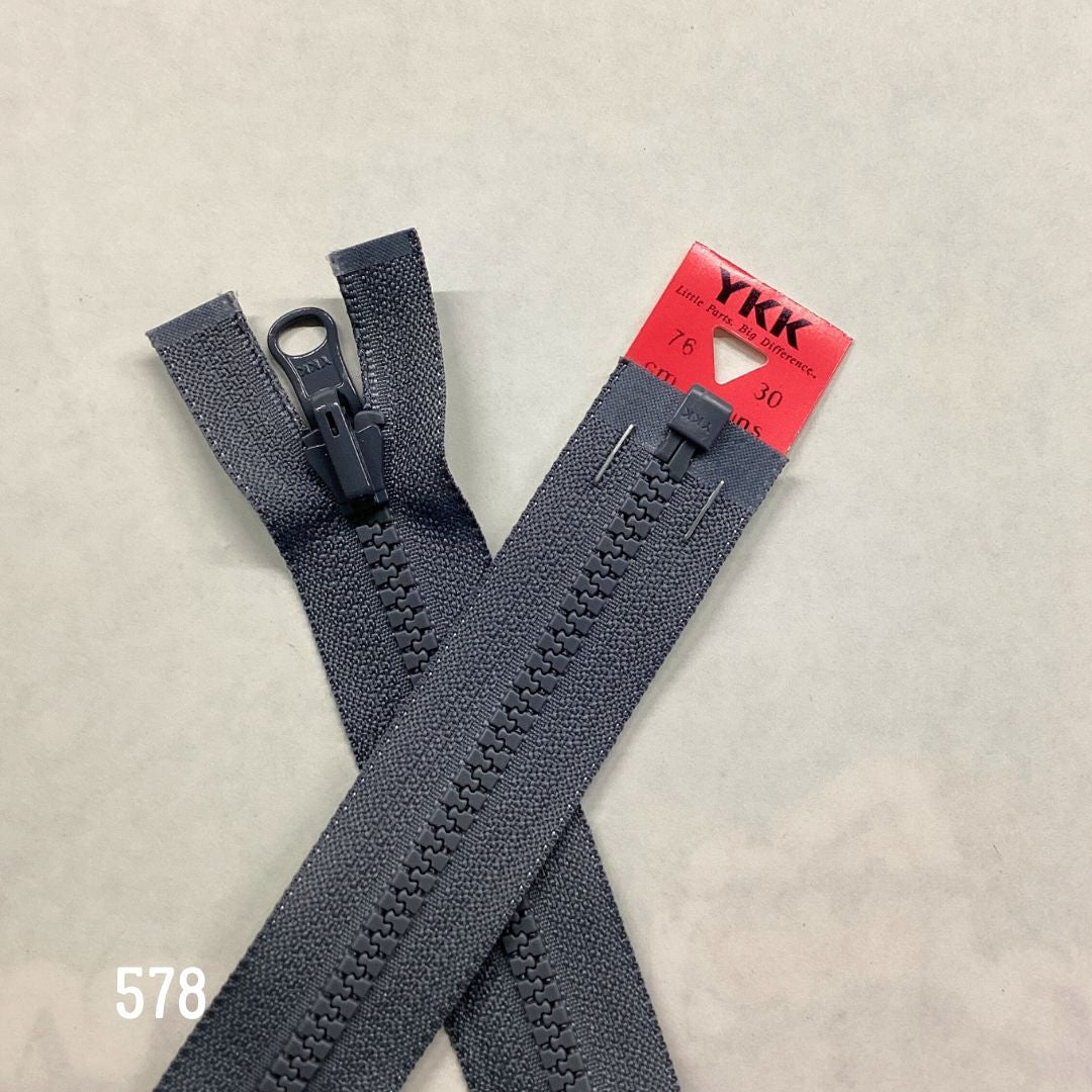 YKK Vislon Flip Over Zip Grey 578 with BX Series Puller – Durable and Smooth-Glide Zipper