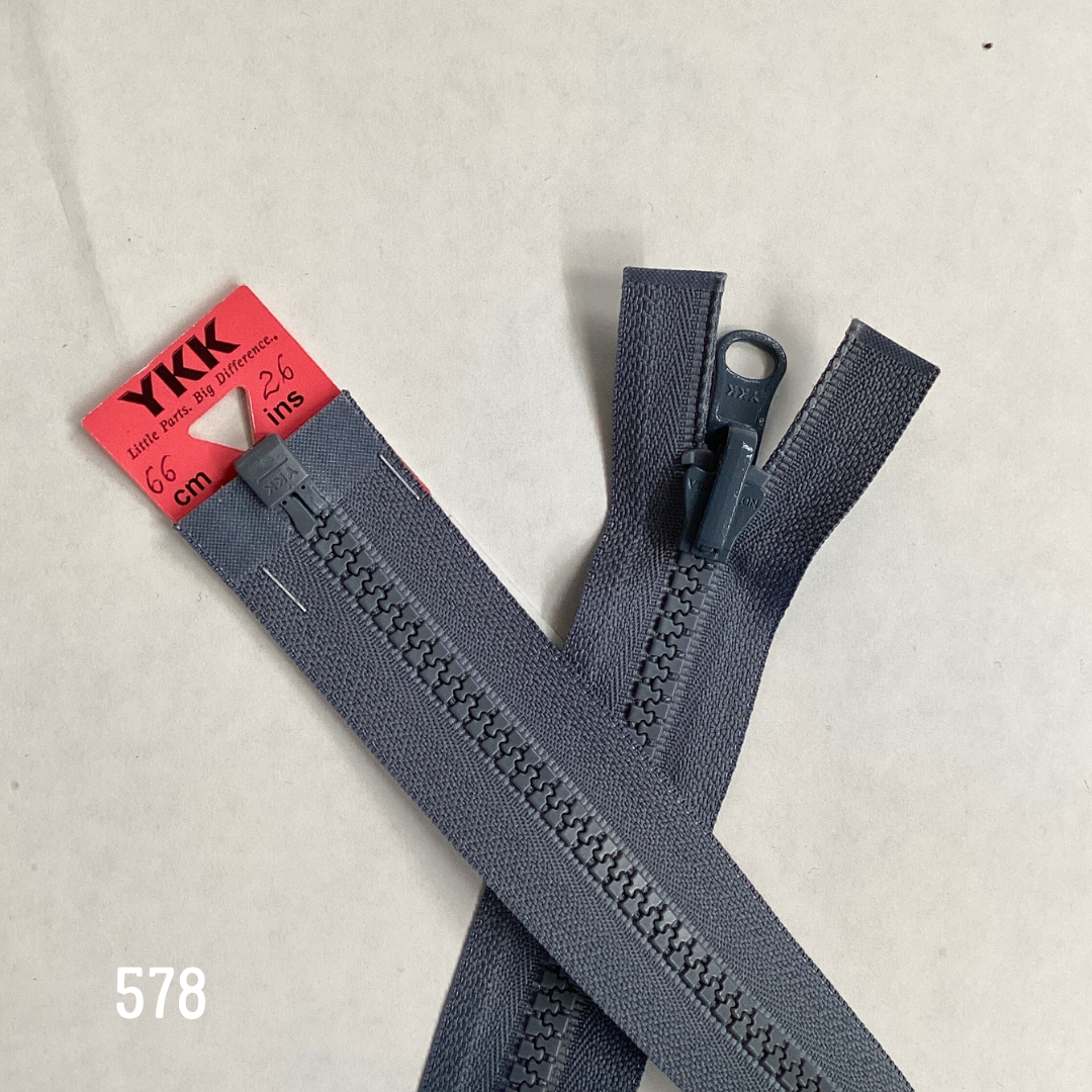 YKK Vislon Flip Over Zip Grey 578 with BX Series Puller – Durable and Smooth-Glide Zipper