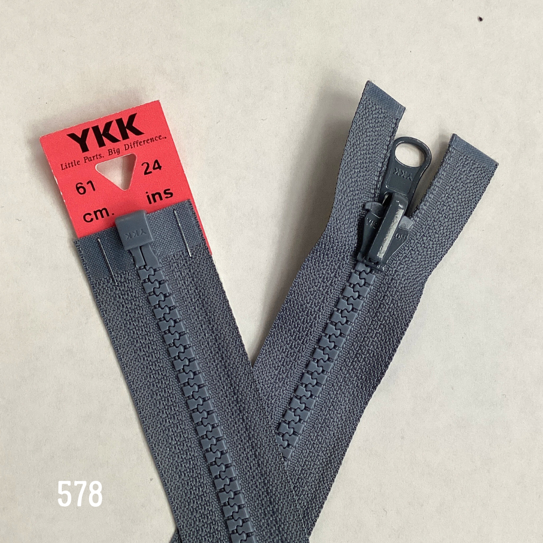 YKK Vislon Flip Over Zip Grey 578 with BX Series Puller – Durable and Smooth-Glide Zipper