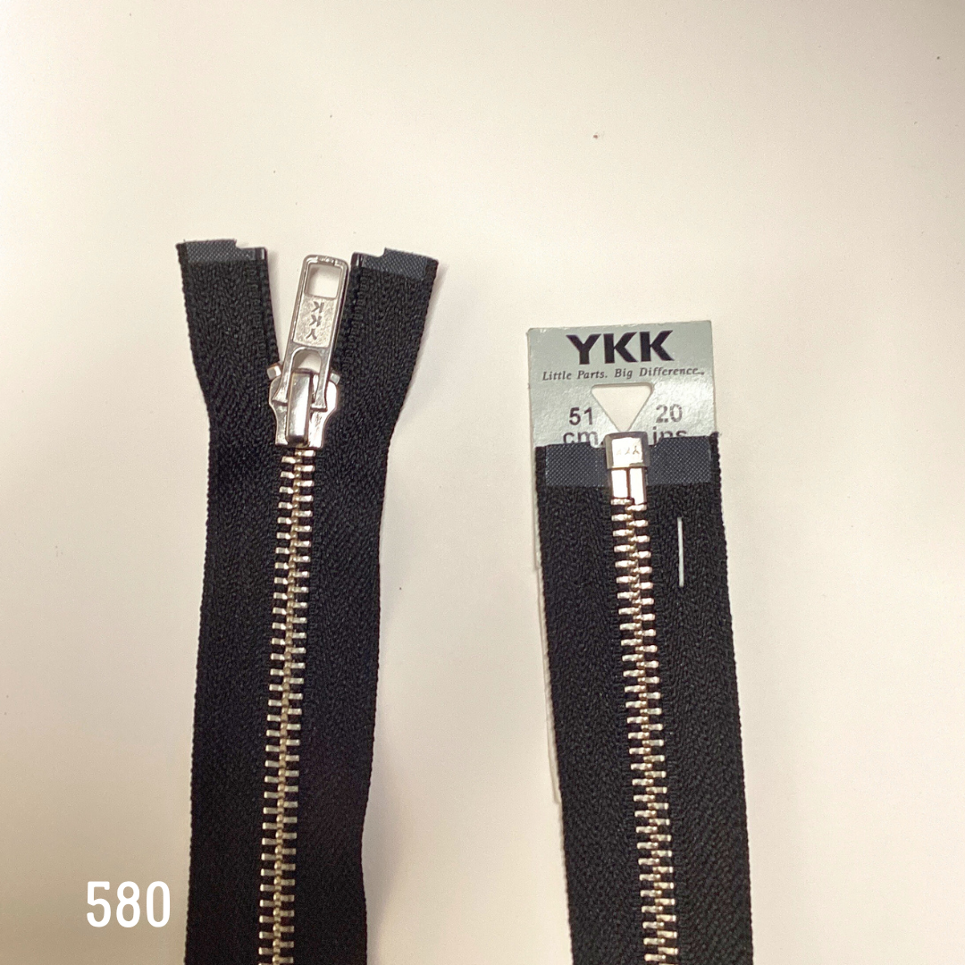 YKK Strong Metal Tooth Open End Nickel Free Metal Zips 20inch 580