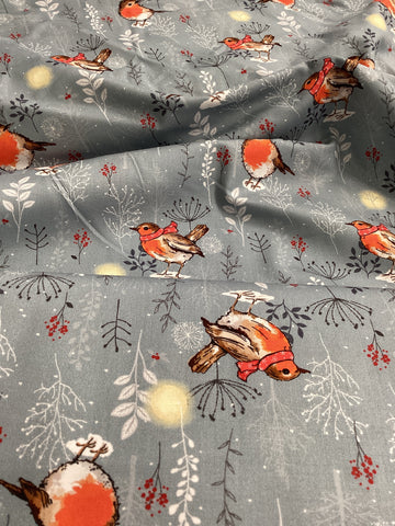 X122 102-Robins- Winter Moon by Susan Wheeler Designs | Nutex - 1/2 metre