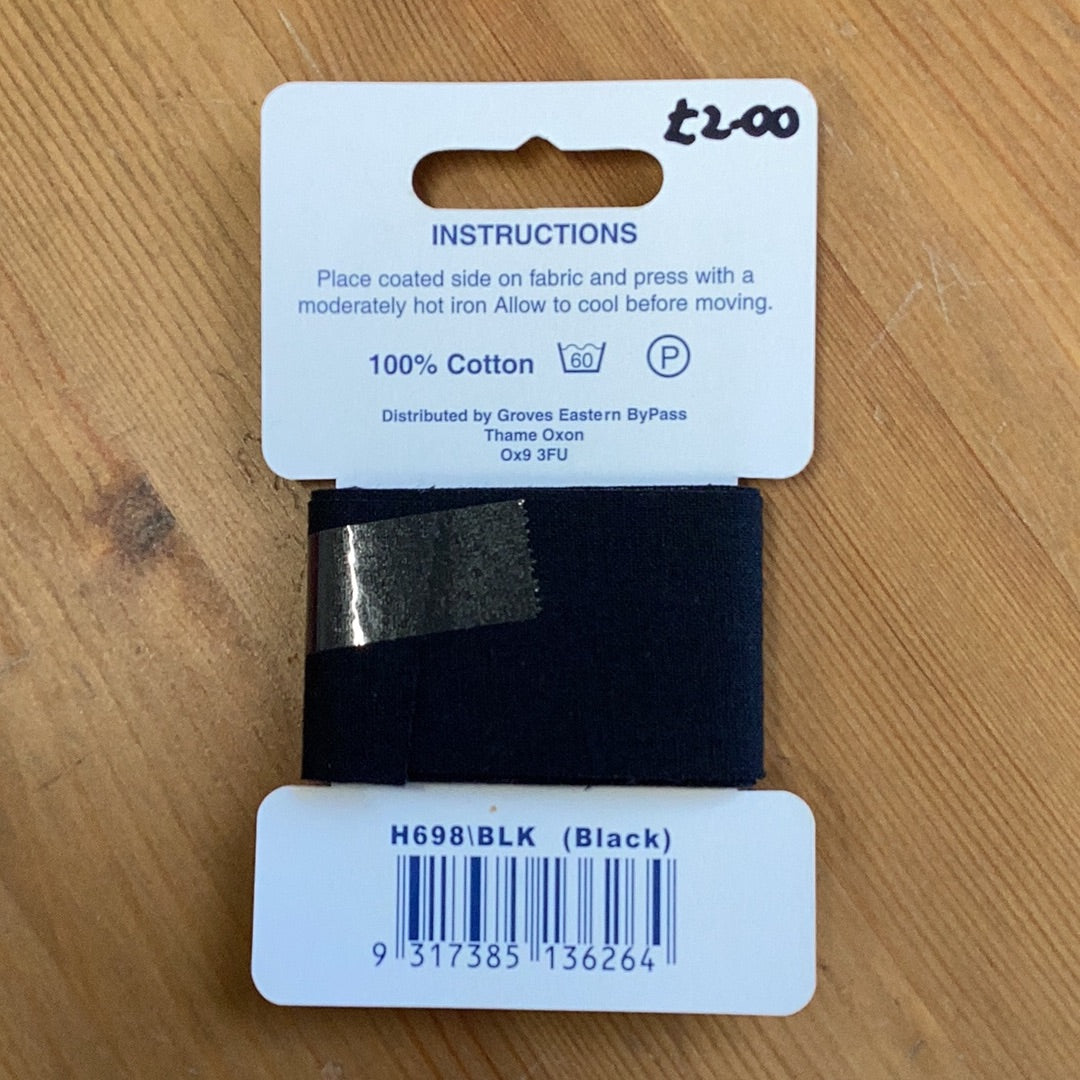 Hemline Iron-On Mending/Repair Tape 100cmx38mm: Black