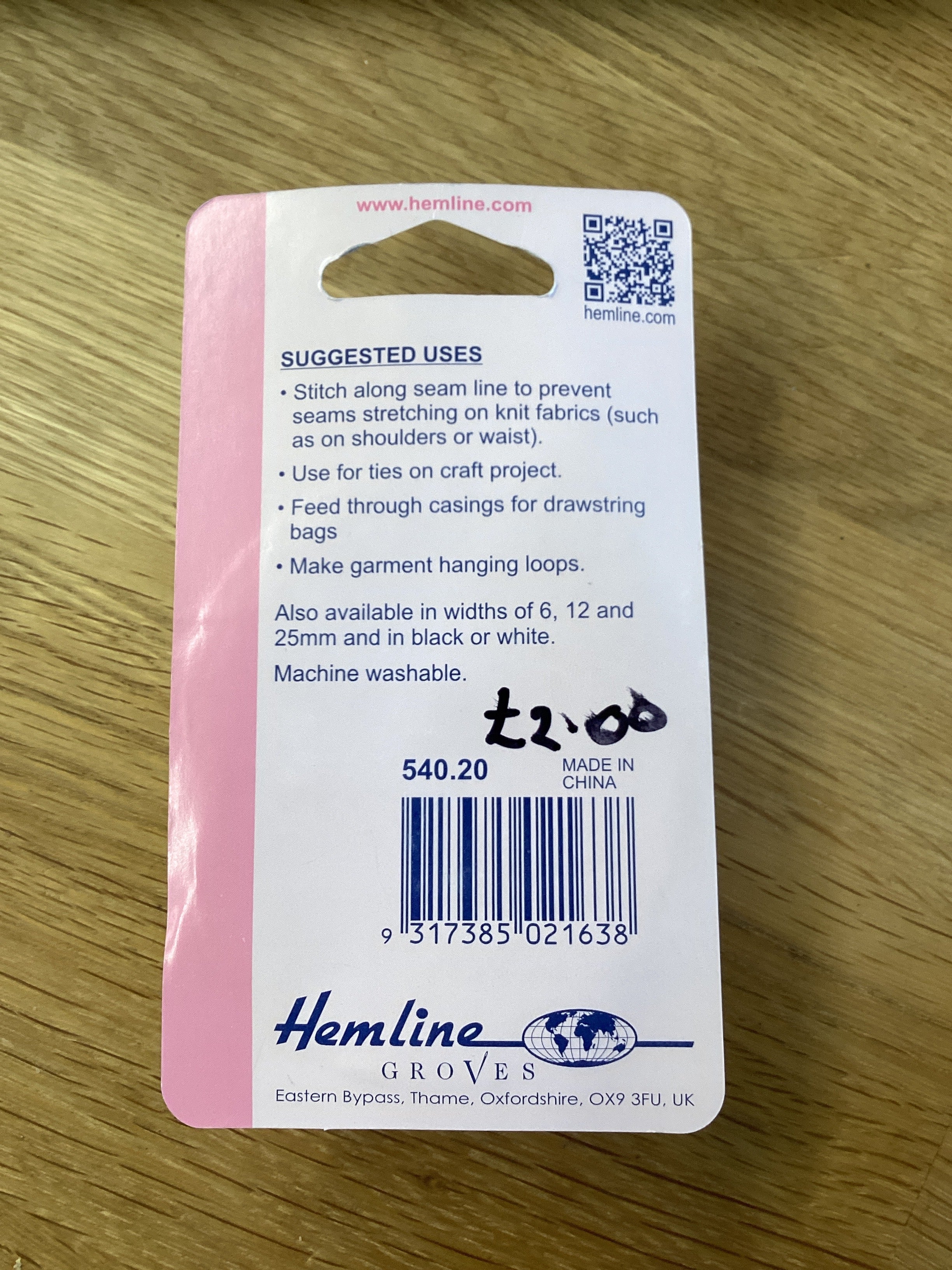 Hemline Cotton Tape 5mx20mm: White