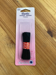 Hemline General Purpose Elastic Braided 5mx3mm: Black