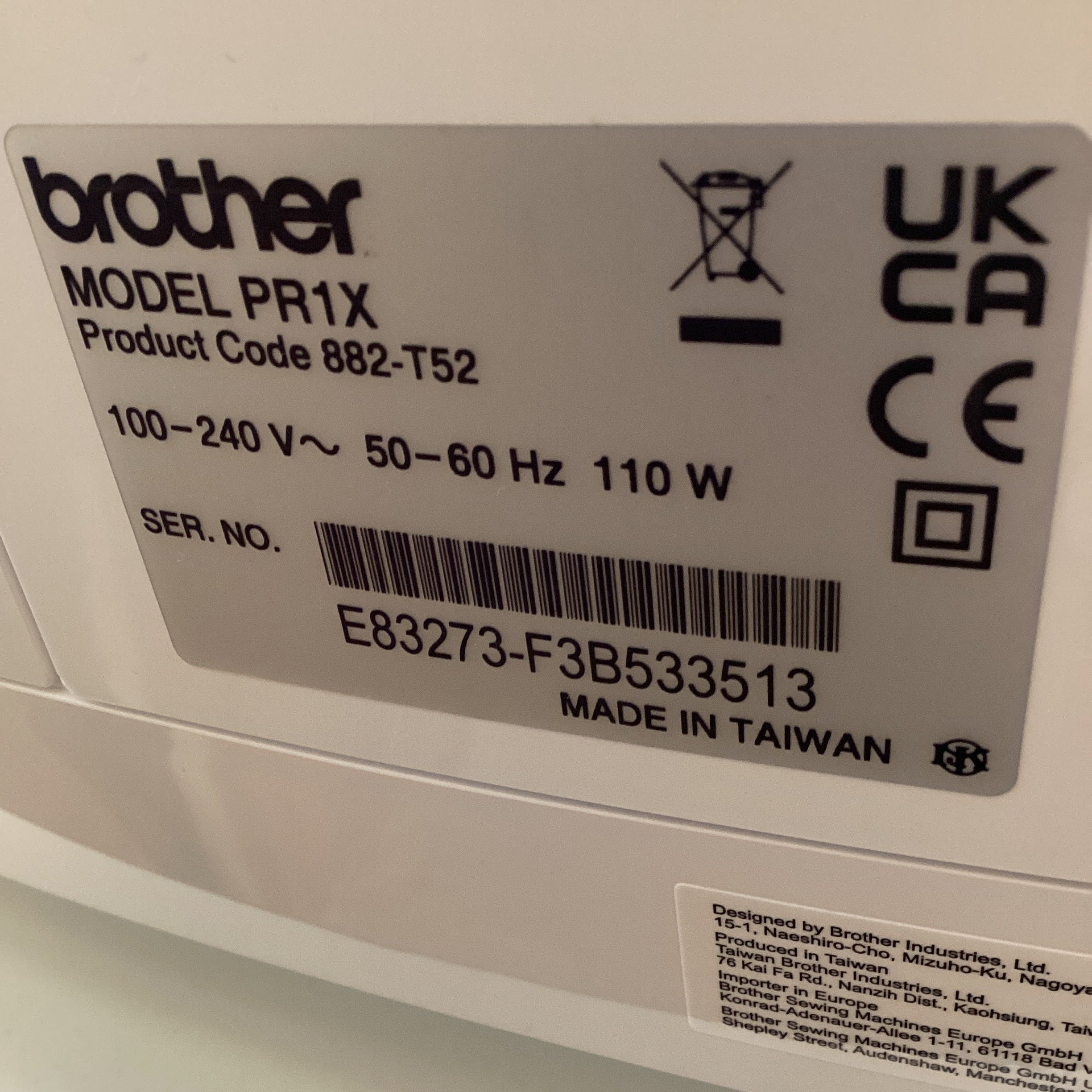 Brother PR1X Single Needle Embroidery Machine with Hooping Station | Showroom Display Model