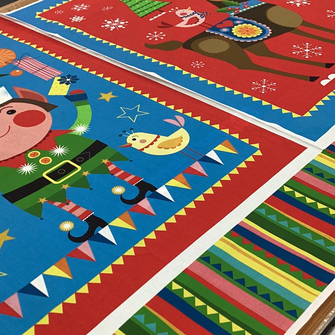 XP065 Santa Sack Elf & Reindeer Christmas Panel | Nutex