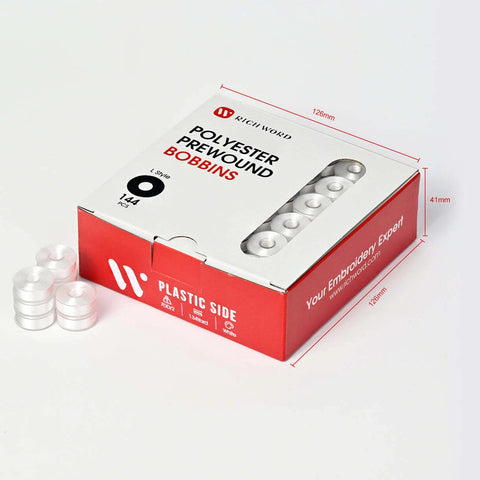 Richword Pre-wound Bobbin Thread Size L | 144 Plastic Bobbins 70D/2 60wt White