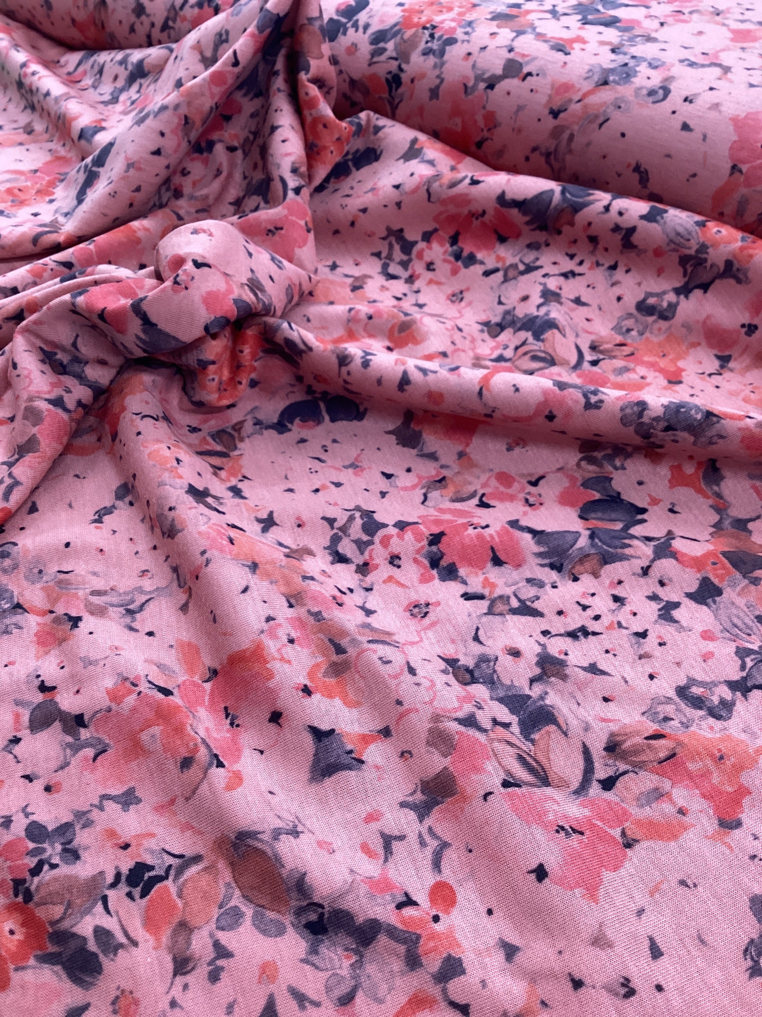 Pink Flowered Jersey Fabric | 1 Metre