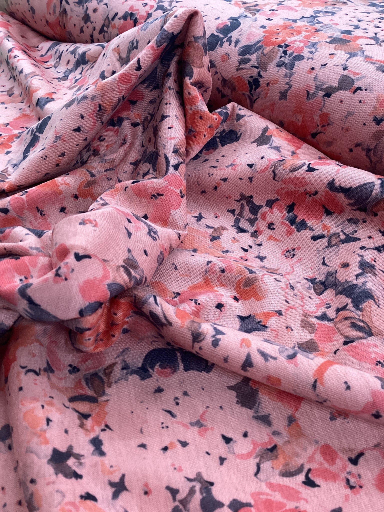 Pink Flowered Jersey Fabric | 1 Metre