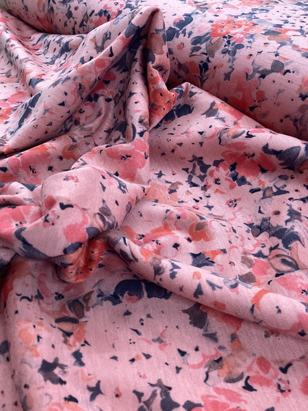 Pink Flowered Jersey Fabric | 1 Metre