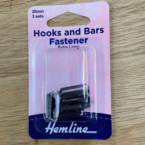 Hooks and Bars Fastener 20mm (3 sets) Extra Long | Hemline