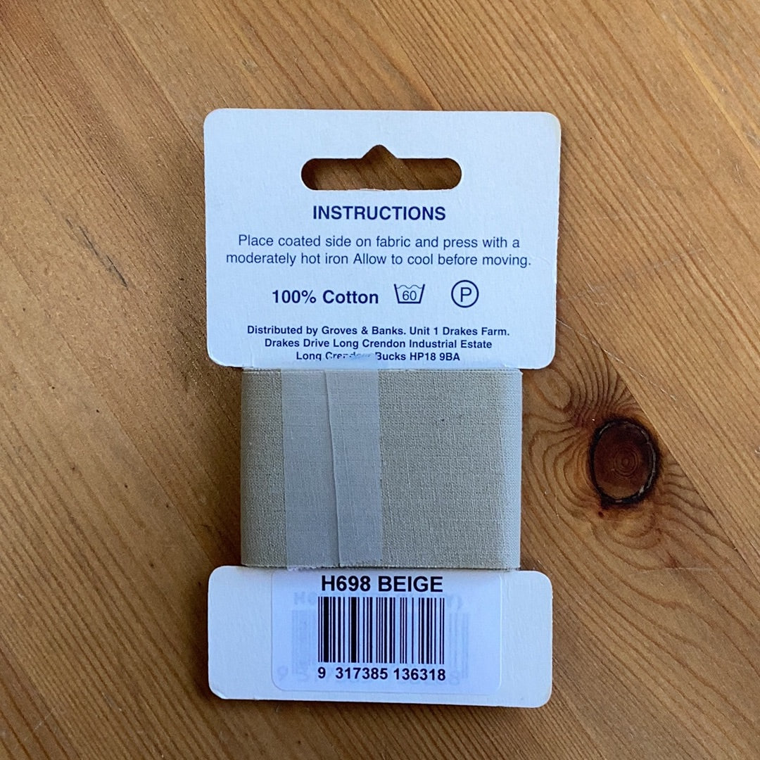 Hemline Iron-On Mending/Repair Tape 100cmx38mm: Beige