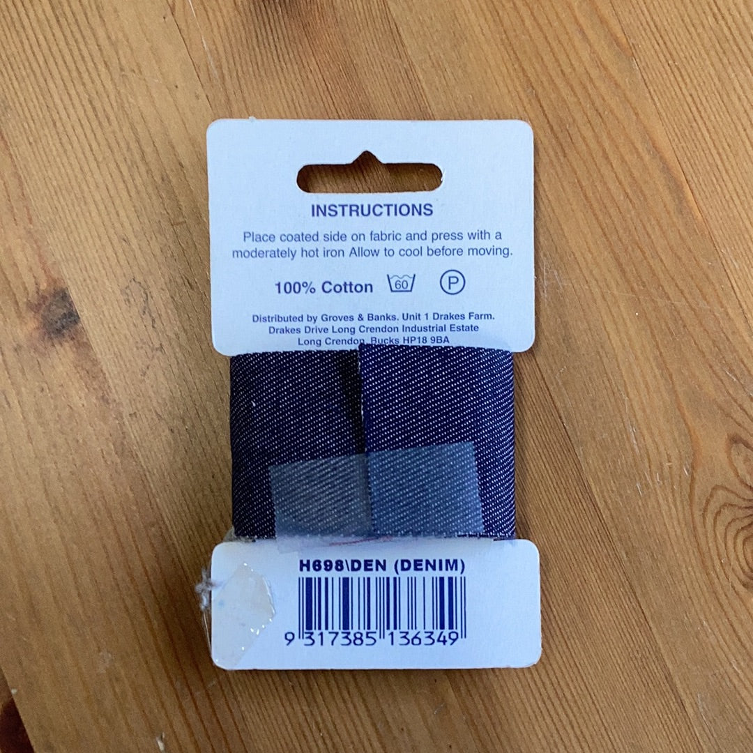 Hemline Iron-On Mending/Repair Tape 100cmx38mm: Denim