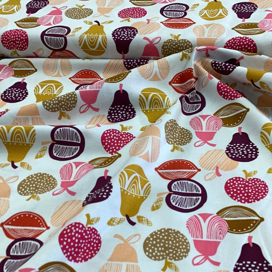 Retro Orchard by Wendy Kendall -White | Dashwood Studio - 1/2 metre