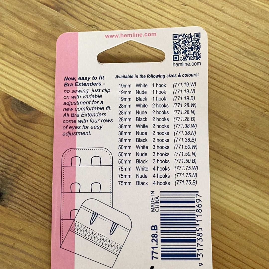 Hemline 28mm 2 Hook Bra Extender Blk