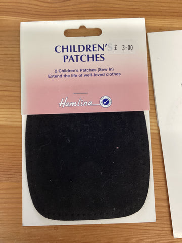 Hemline Childrens Knee or Elbow Patches Sew-In 10x12cm: Black