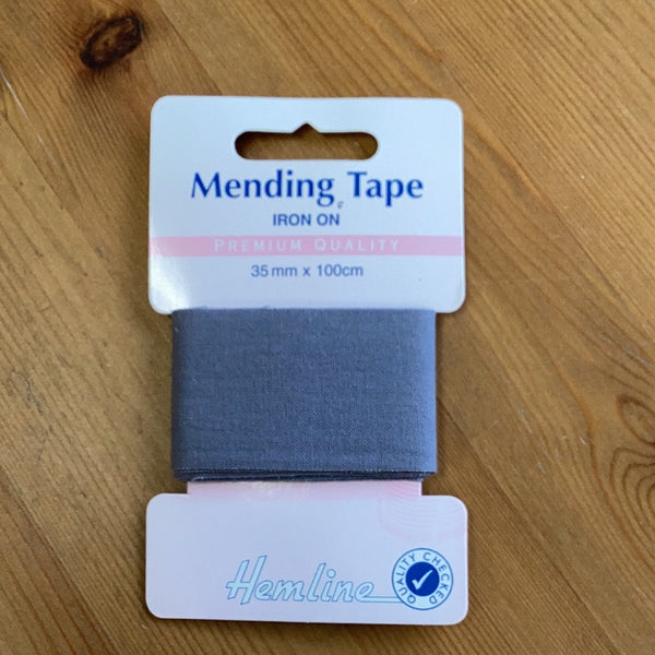 Hemline Iron-On Mending/Repair Tape 100cmx38mm: Mid Grey