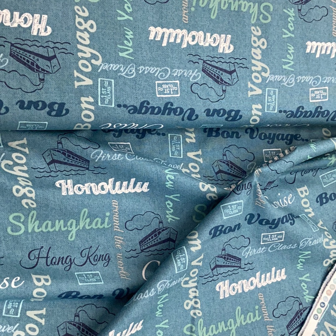Globe Trotter FX45 Col.2 Blue | Fabric Freedom - 1/2 metre