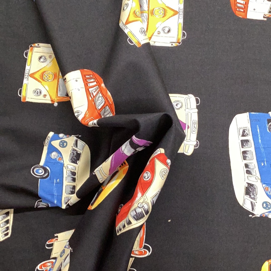 On Tour -Camper Vans on Black | Nutex - 1/2 metre