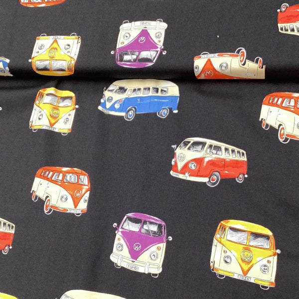 On Tour -Camper Vans on Black | Nutex - 1/2 metre