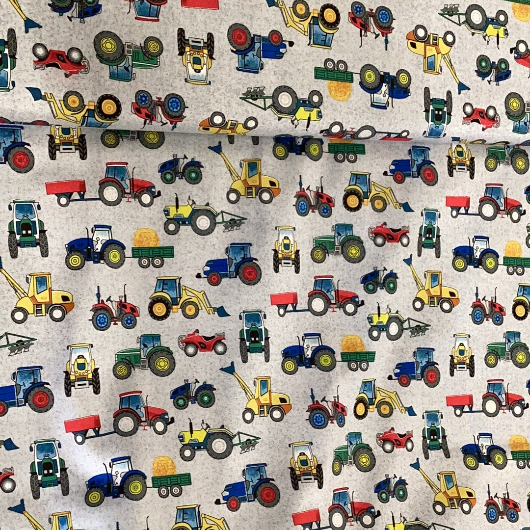 2296 Village Life Tractors Grey | Makower - 1/2 metre