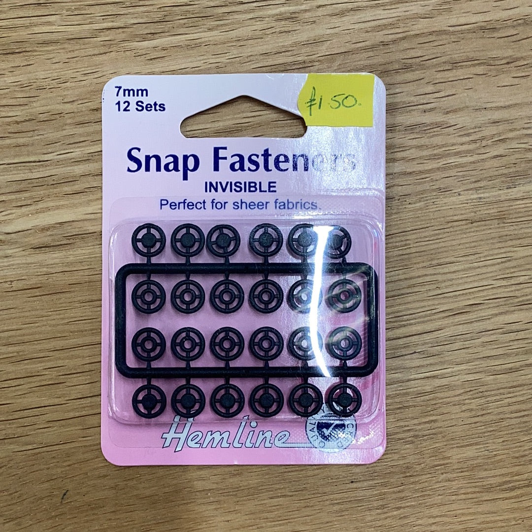 Hemline Snap Fasteners Invisible Black 7 mm (12 sets)