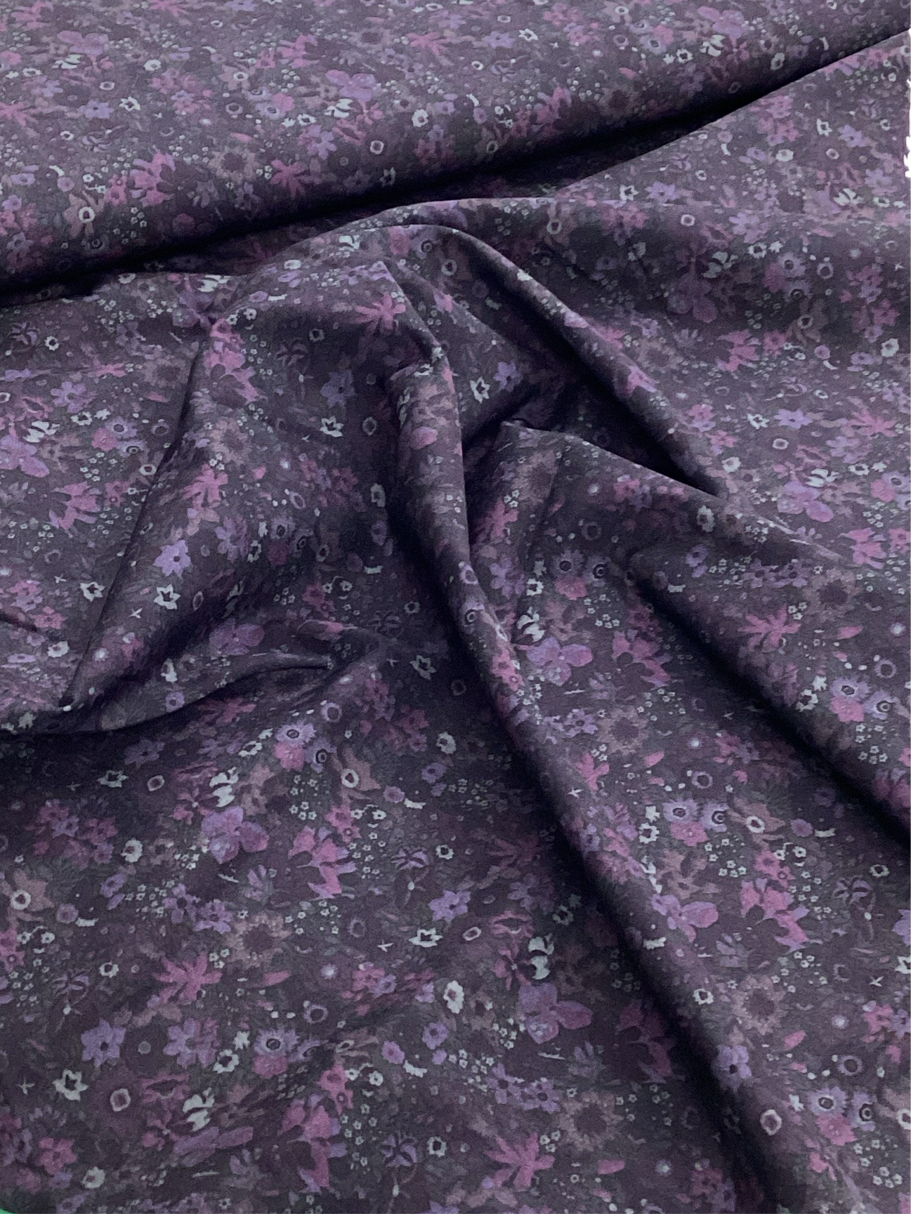 Midnight Garden - Purple Flowers on Black | Poplin Fabric - 1 Metre