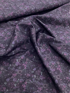 Midnight Garden - Purple Flowers on Black | Poplin Fabric - 1 Metre