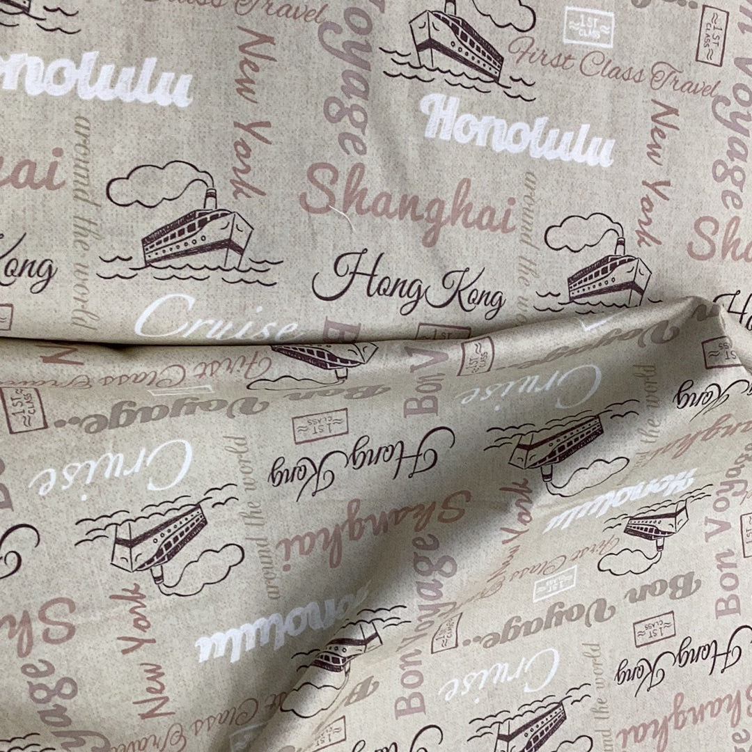 FX45 Globe Trotter Beige Steamer Destinations | Fabric Freedom - 1/2 metre