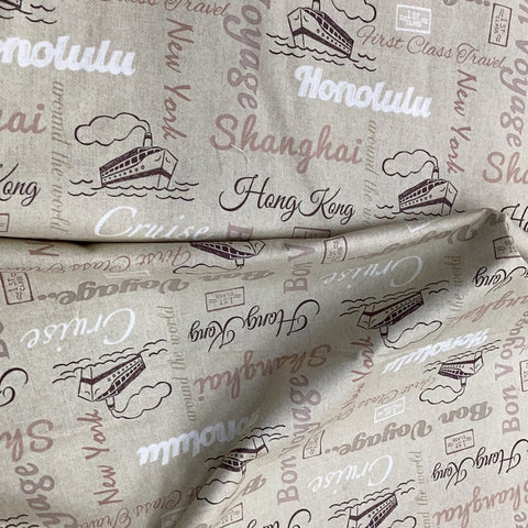 FX45 Globe Trotter Beige Steamer Destinations | Fabric Freedom - 1/2 metre