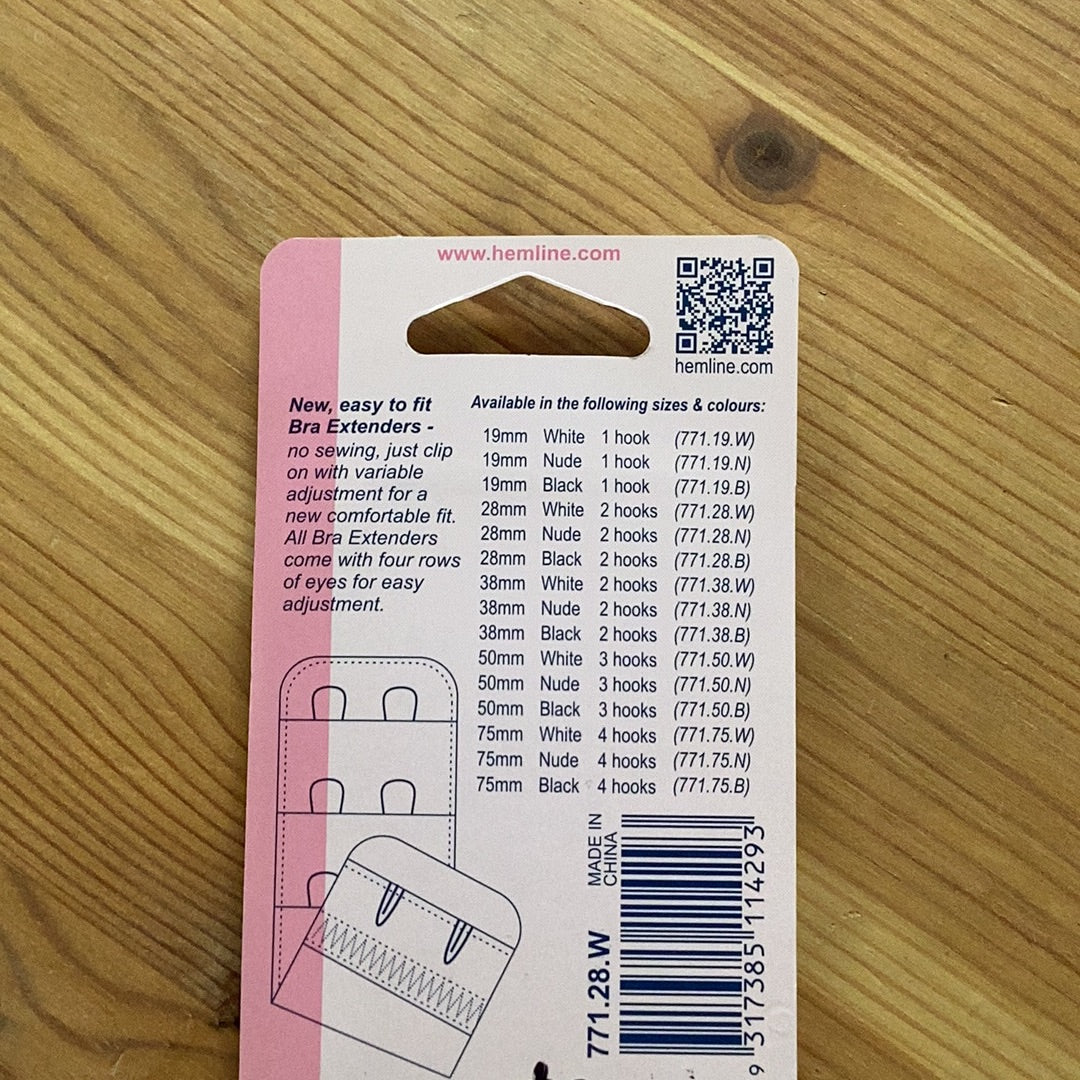Hemline 28mm  2 Hook Bra Extender White
