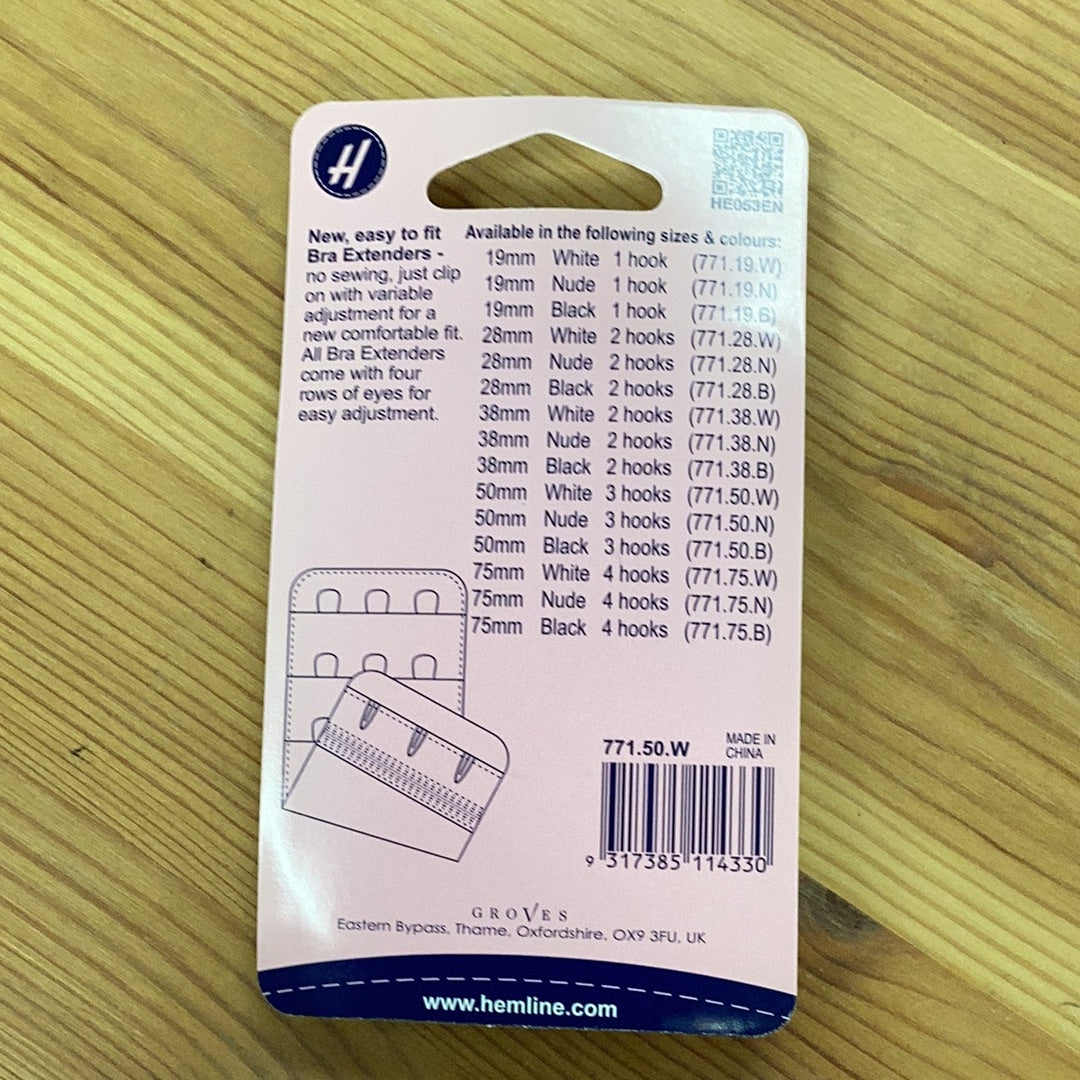 Hemline 50mm 3 Hook Bra Extender White