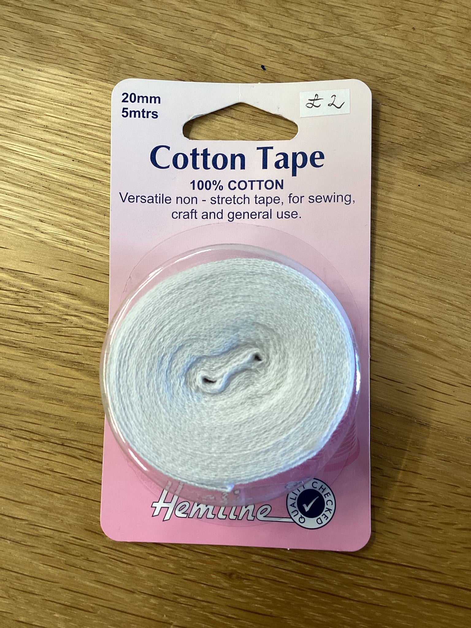 Hemline Cotton Tape 5mx20mm: White