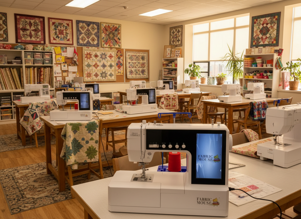 Classroom quilting sewing machine. Lightweight and strong for sewing class names QuiltCompact by Fabric Mouse