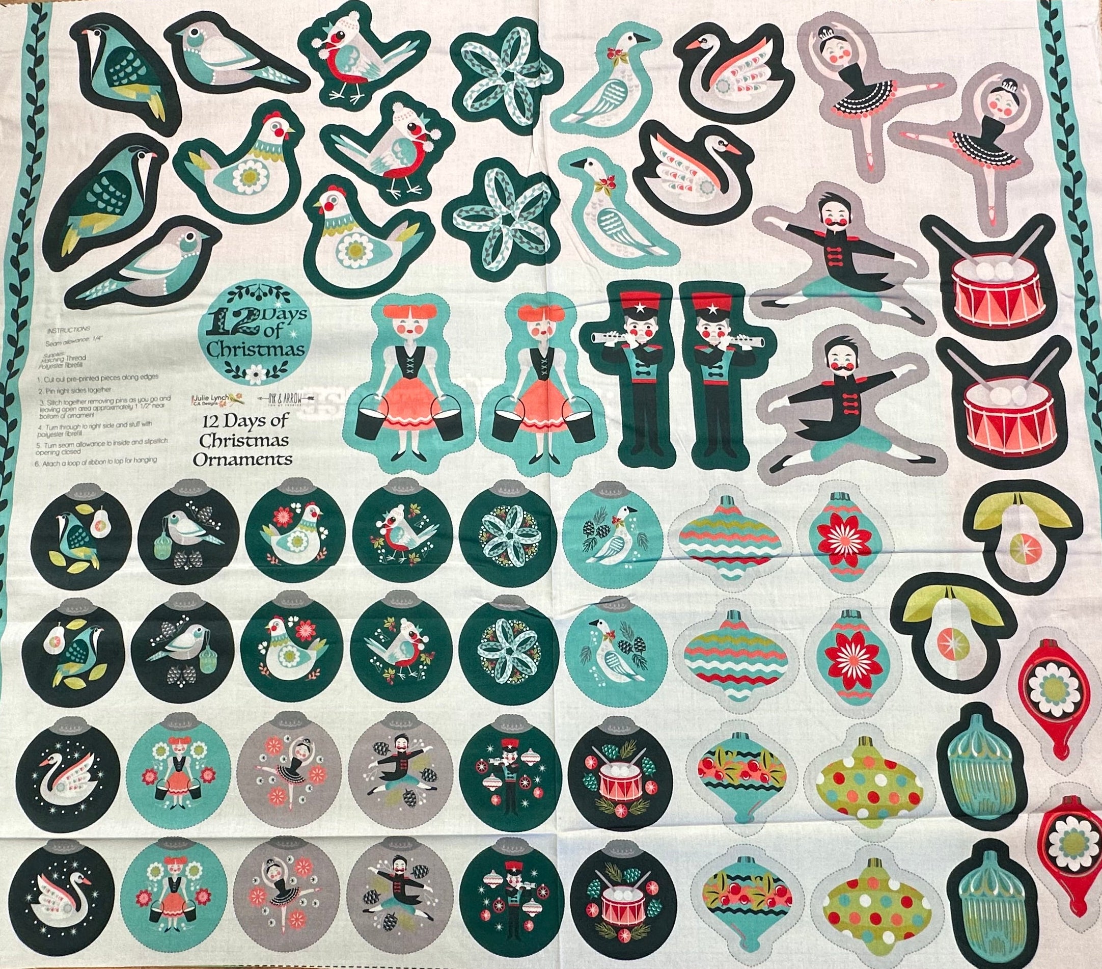 XP058 12 Days of Christmas Panel for Ink & Arrow | QT Fabrics