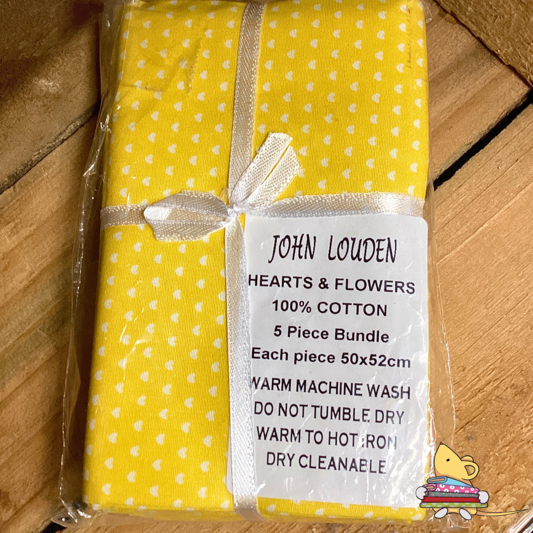John Louden Hearts & Flowers | 5 Piece Yellow Fabric Bundle