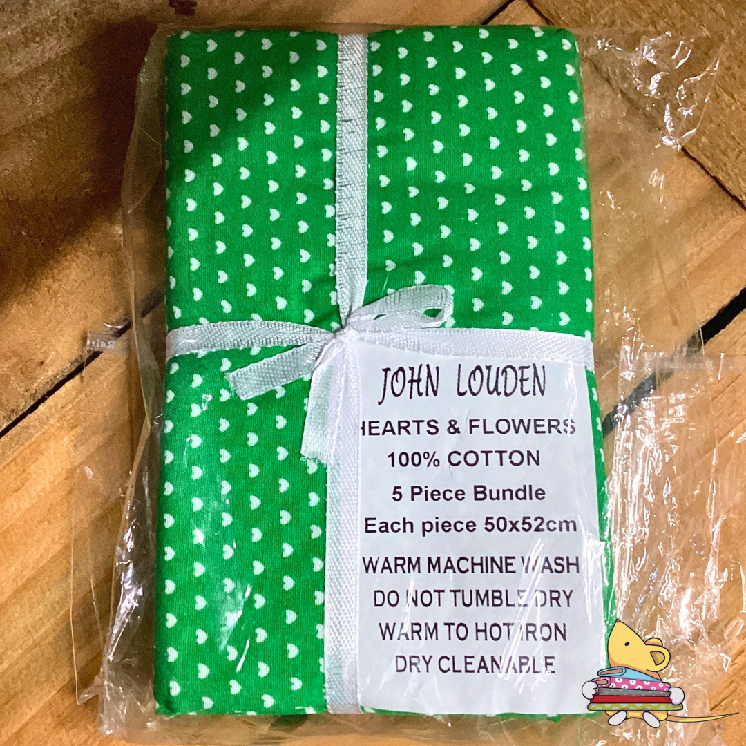 John Louden Hearts & Flowers | 5 Piece Green Fabric Bundle