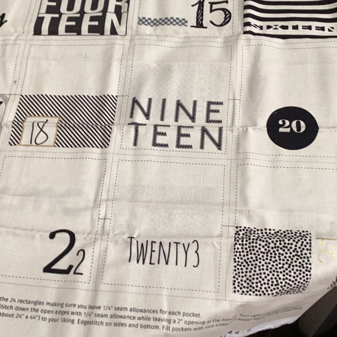 XP010.5 Christmas advent Panel Dark Cream Black metallic from Zen Chic for Moda