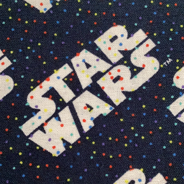 Star Wars Fabric - Logo with Rainbow Dots | Navy LFA29