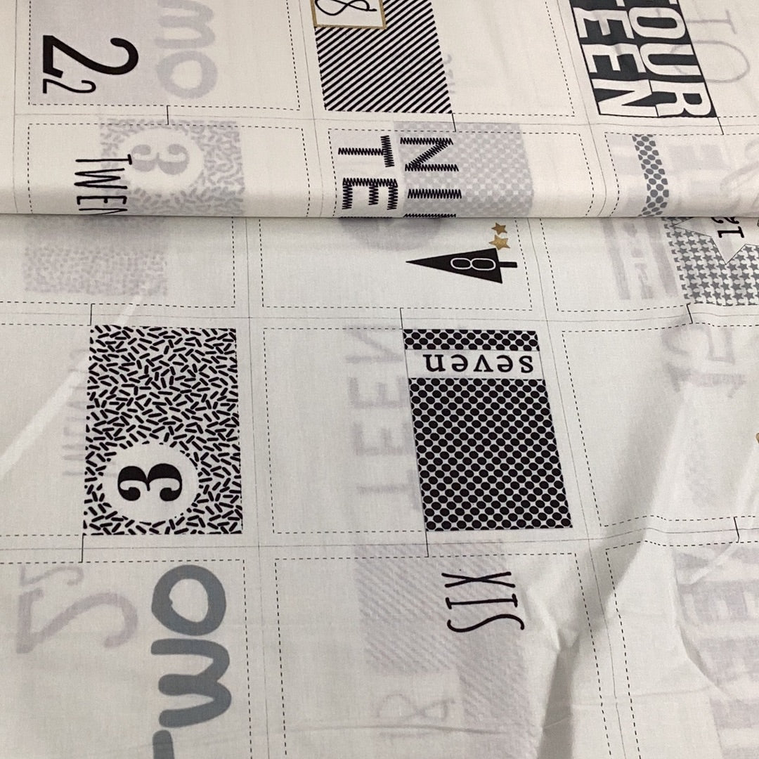 XP010 Christmas advent Panel Cream Black metallic from Zen Chic for Moda