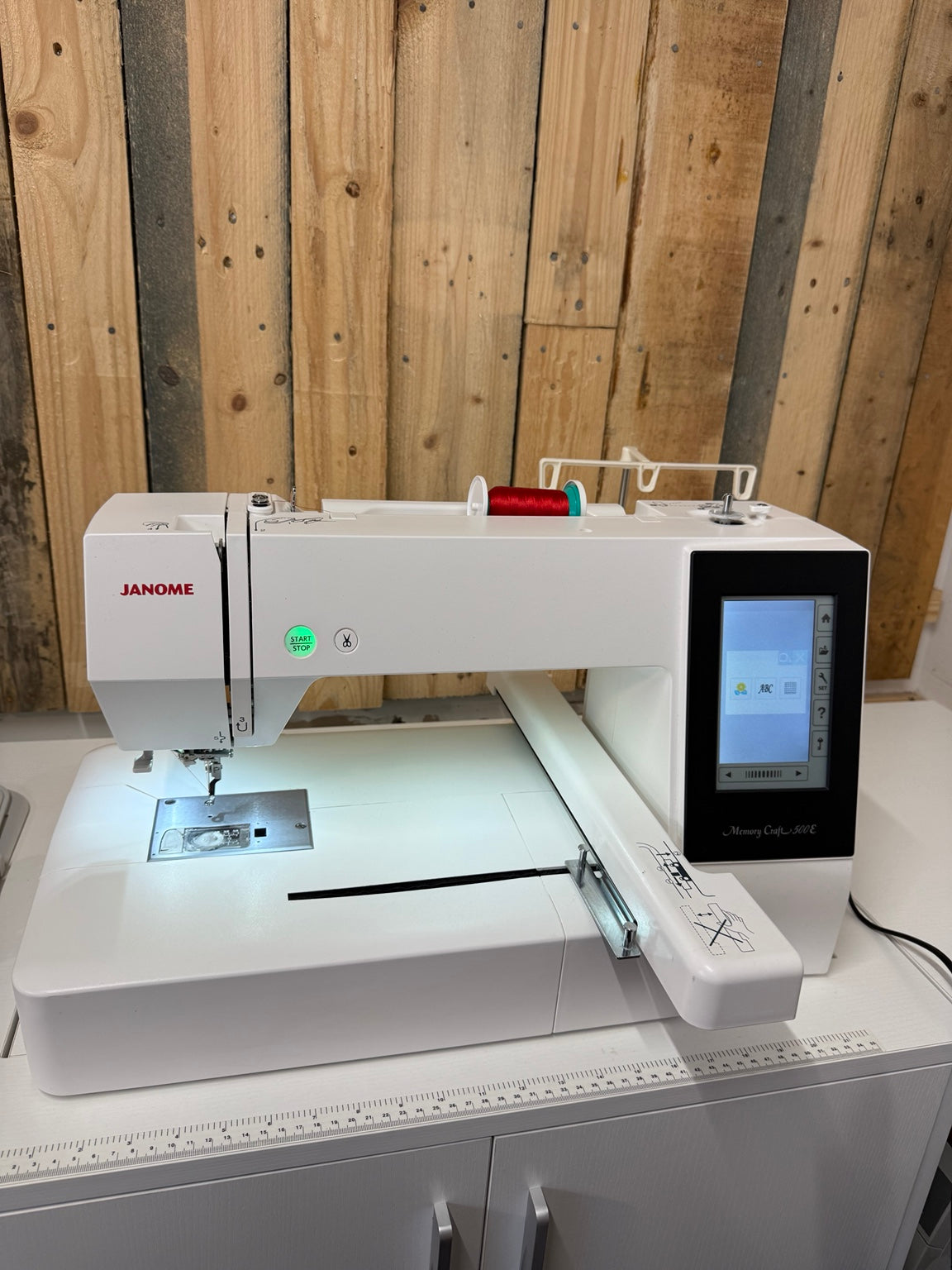 Actual pre-loved Janome 500E with colour screen switched on